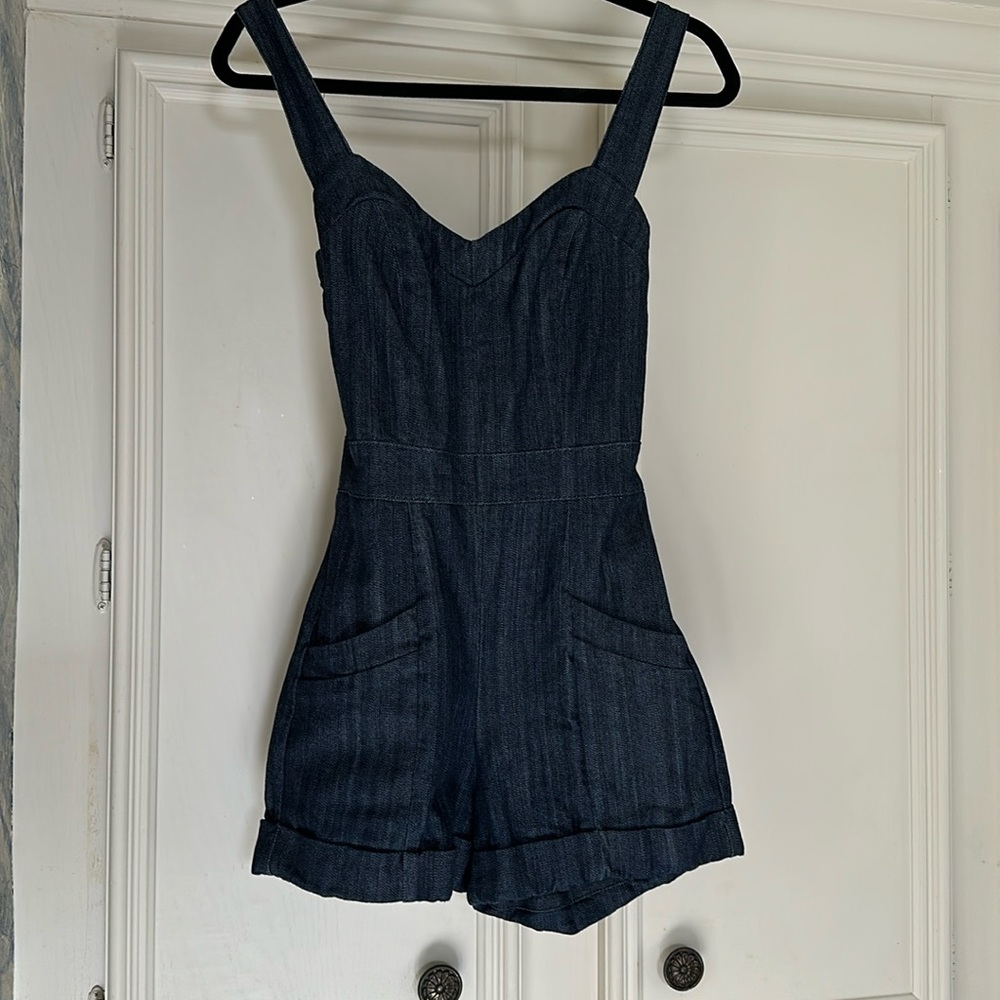 Laura Byrnes Denim Romper Small